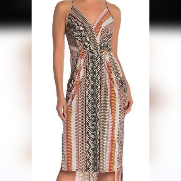 BCBGeneration Tropical Multicolored Midi Dress Hi-Low Hem Spaghetti Straps Sz XS - Picture 13 of 13